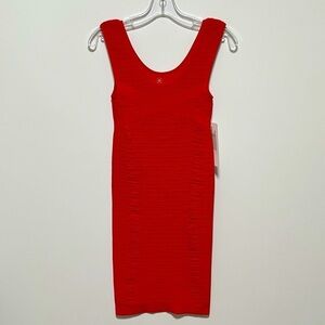 AURA Sexy date night RED TEXTURED Bandage Sleeveless chic party BODYCON DRESS